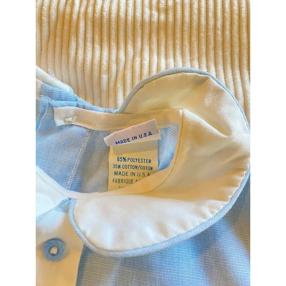 Alexis Baby Romper Vintage 80's Blue with White Details and Blue Button Detail